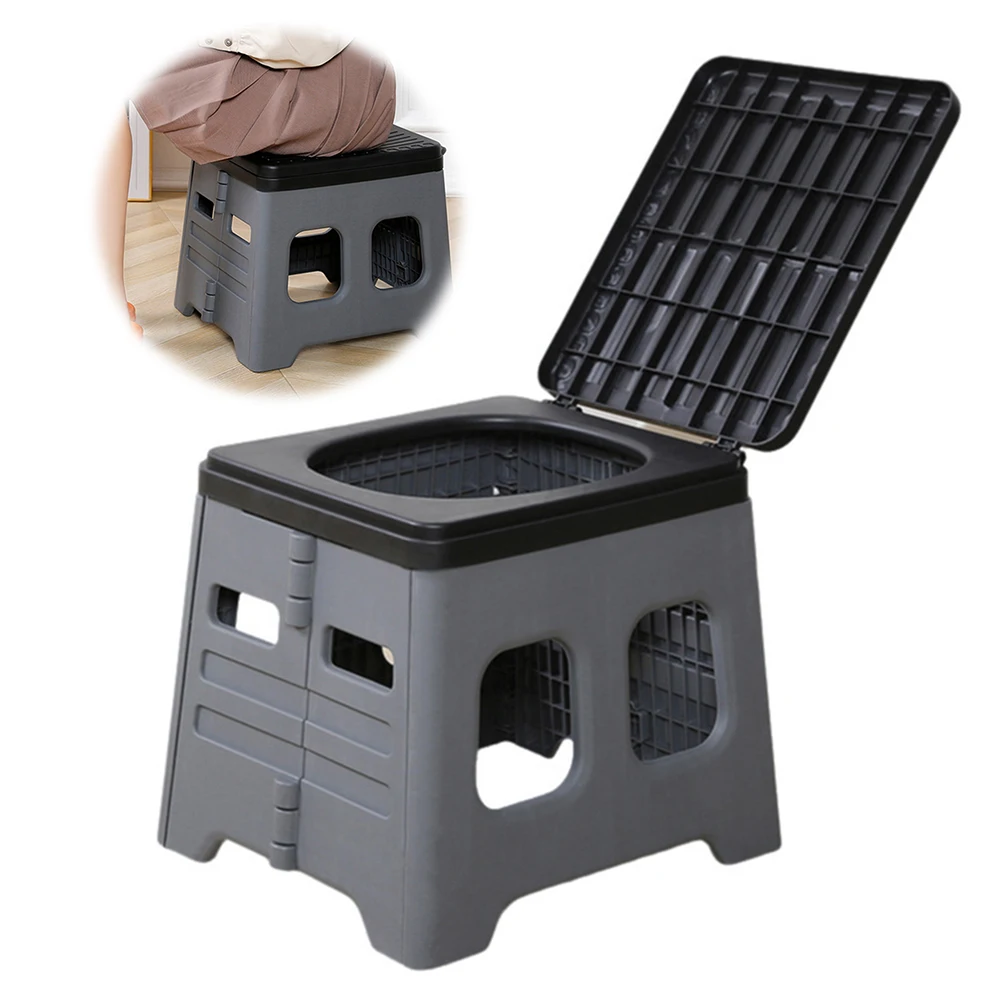 Portable Folding Toilet with Lid Foldable Outdoor Camp Toilet Seat Multifunctional Folding Car Toilet for Adults Kids Emergency