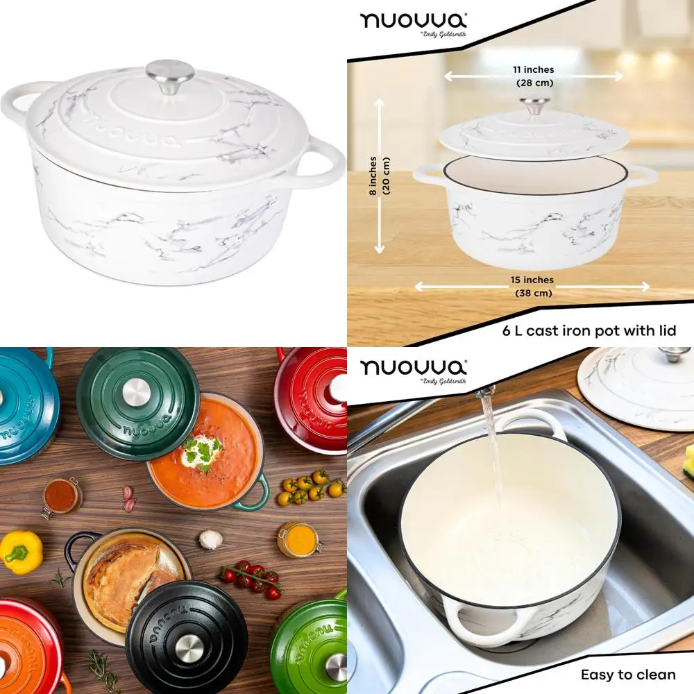 

Эмалированная голландская посуда для духовки с антипригарным покрытием — прочная кастрюля для запекания емкостью 6,4 литра с крышкой для выпечки и приготовления пищи — мраморная печь