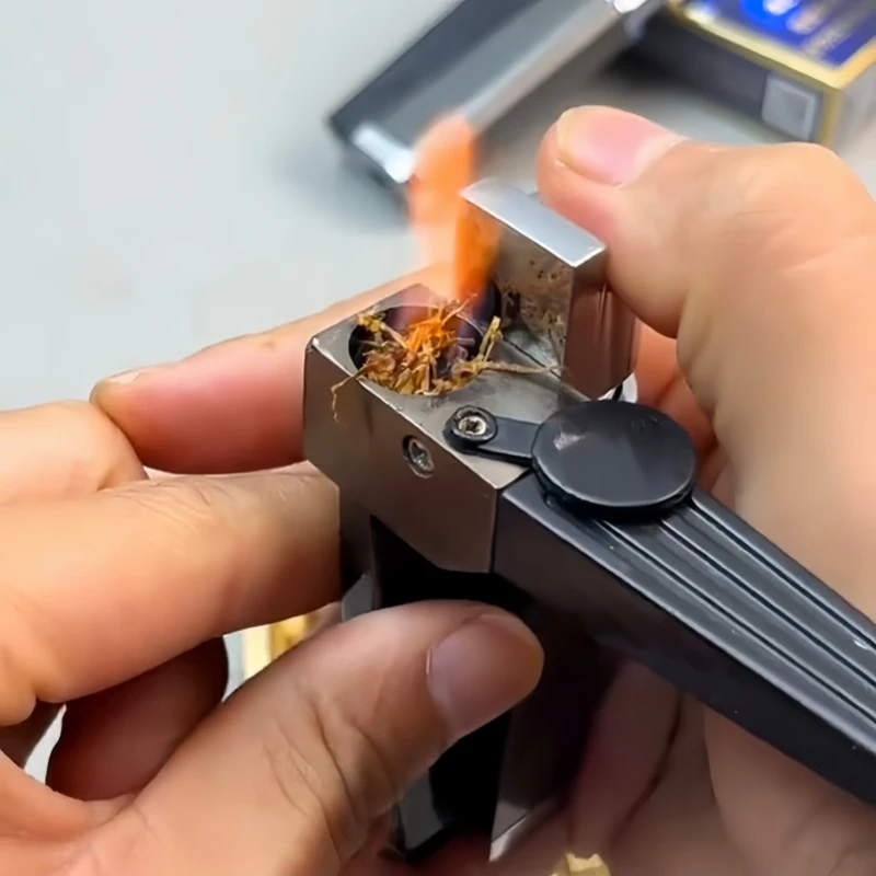 

Portable Tube Lighter with Built-in Tube Holder Refillable Window Lighter with Angled Soft Flame Cigarette Accessories