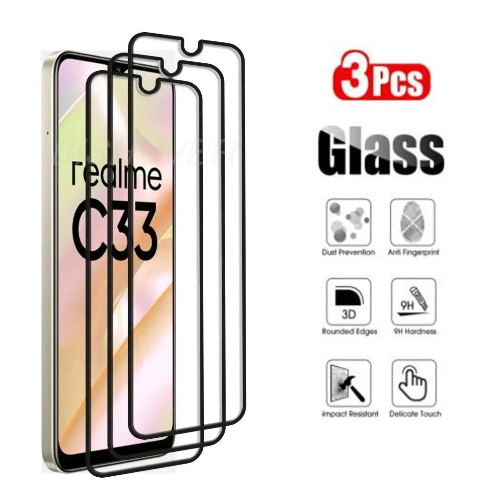  Full Cover Glass For Realme C35 C33 C31 C30 C25s C25Y C25 C21Y C21 C20A C20 C17 C15 C11 C3i C3 Screen Protector Cover Film