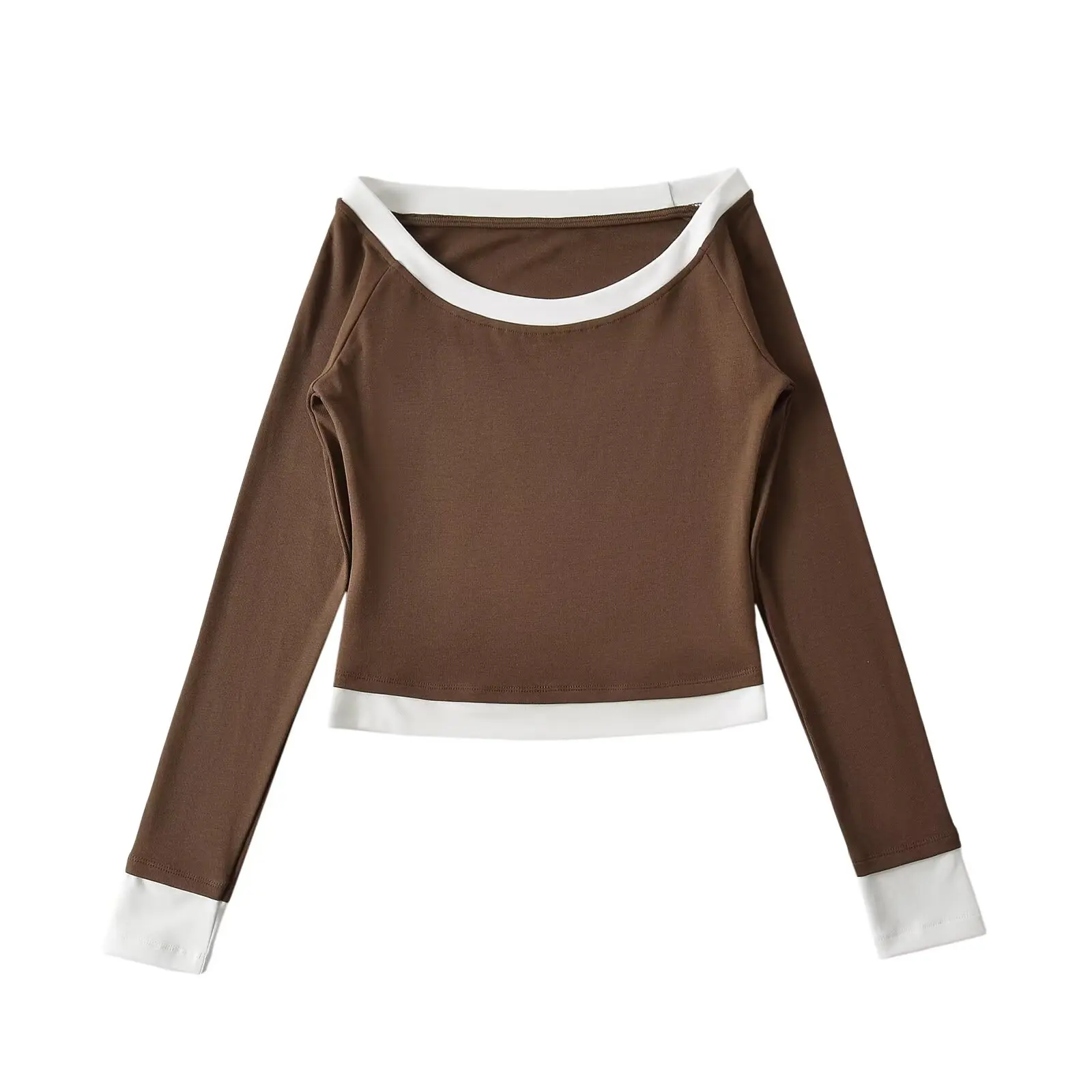 قميص نسائي بأكمام طويلة وقصة ضيقة، تصميم عصري للربيع، قميص قصير بكتف واحد، ملابس داخلية عادية