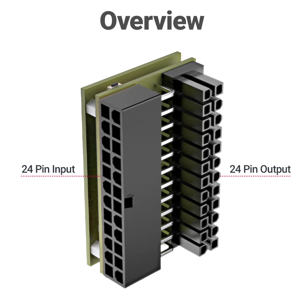 JEYI ATX 24Pin 90° Adapter RGB, 18 trybów oświetlenia żeńskiego na 24-pinowy męski 90-stopniowy zasilacz płyty głównej do komputerów stacjonarnych