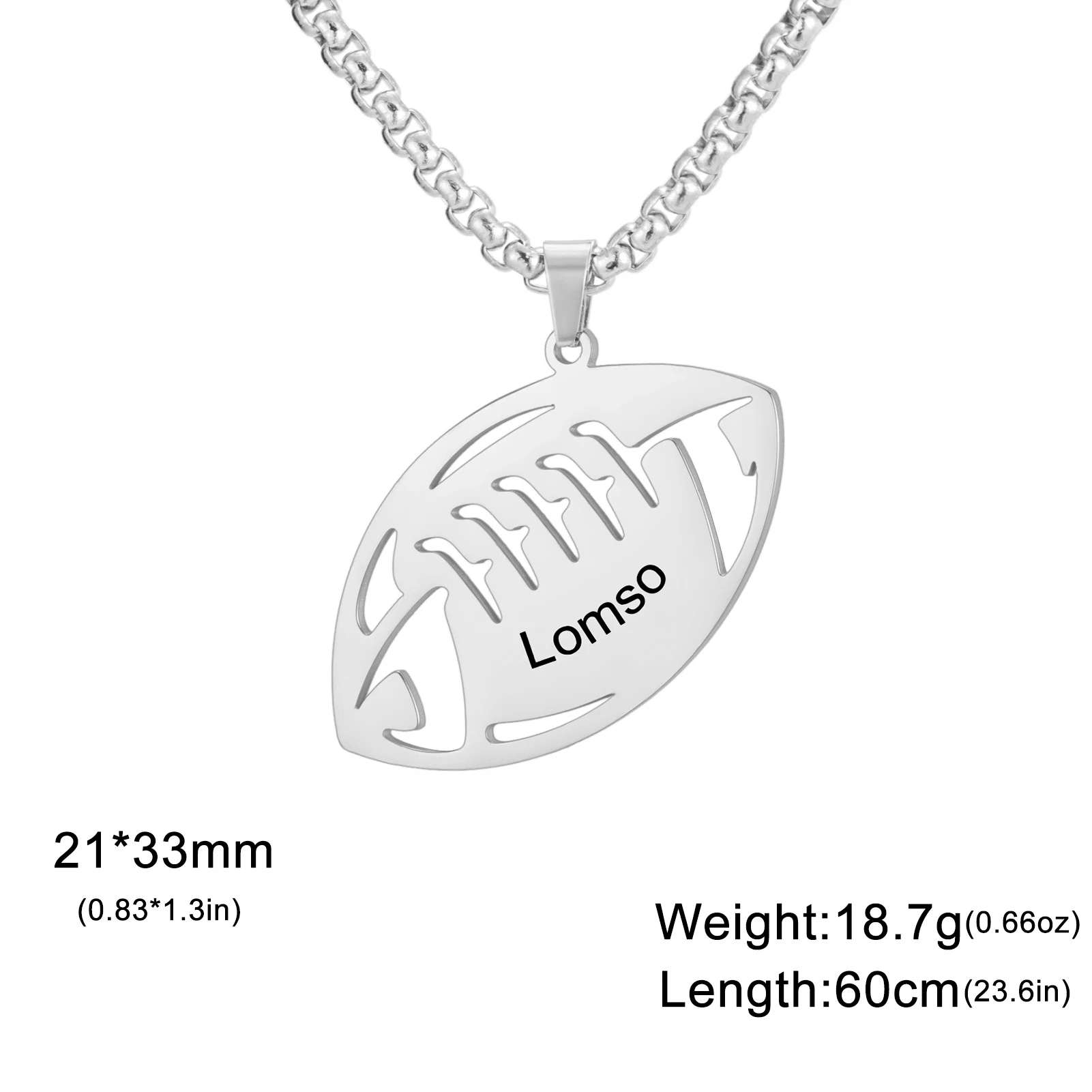 Lemegeton Custom Name Rugby Necklace Stainless Steel Jewelry Men Women American Football Pendant New Year Valentine\'s Day Gifts
