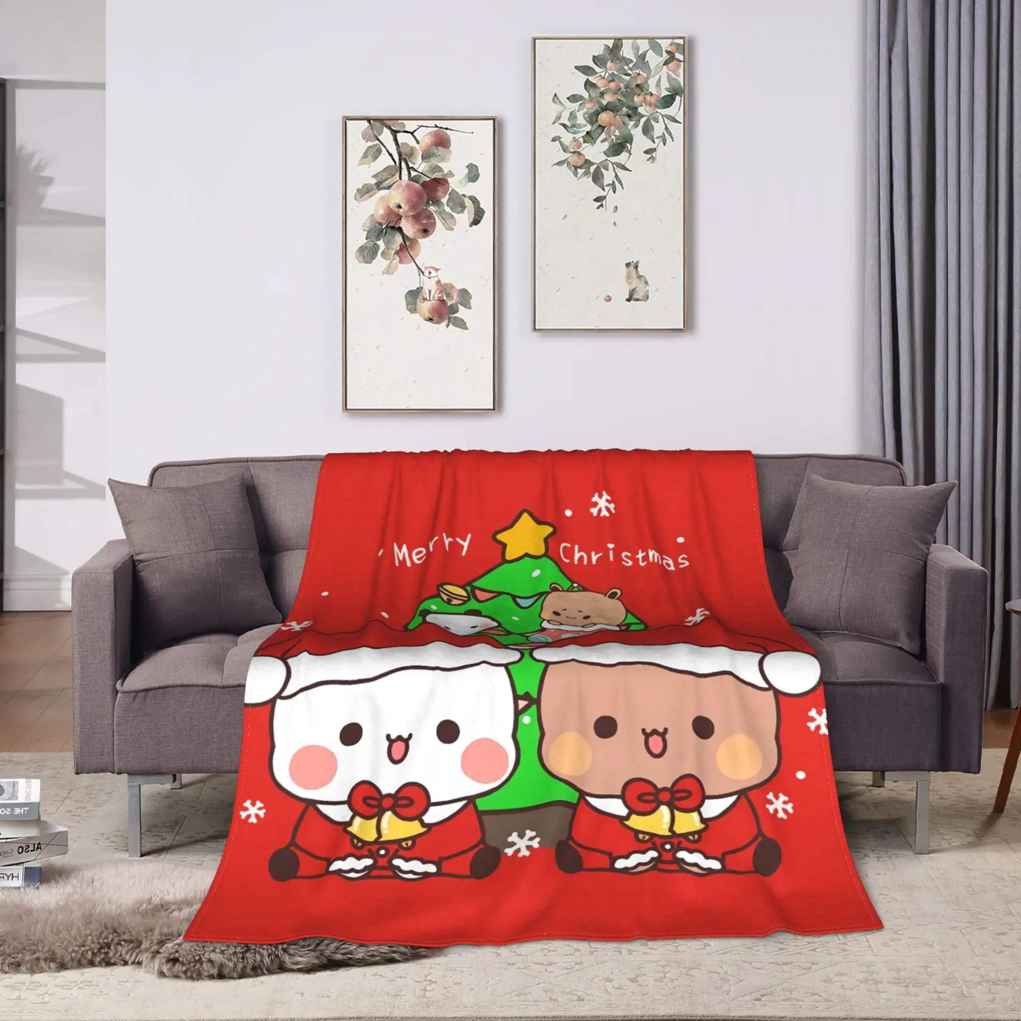 Warm Soft Blanket Bubu and Dudu Merry Christmas Tree Cute Santa Bedding Throws Flannel Bedspread For Fluffy Sofa Bed Cover