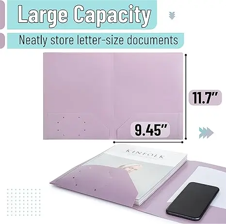 Plastic Folders with Pockets, 5 pcs | Aesthetic File Folder with Business Card Slot, 2-Pocket Folder, Back to School, Office, Filing Supplies view 5