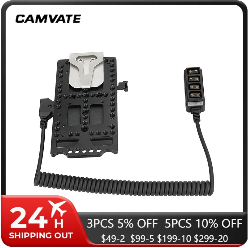 CAMVATE V-mount Camera Battery Plate Adapter Power Supply Splitter With Power Convert Outlet & Belt Clip For Canon EOS 6D, 60D