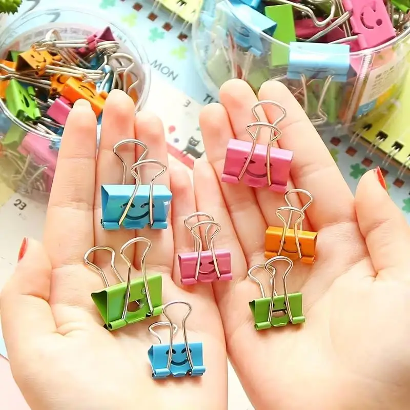 2/12pcs random Smiley Face Long Tail Clips – Colorful Hollow Design, Creative Ledger Clip, Gift for All Seasons view 3