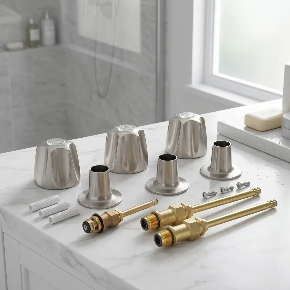 Bathtub Shower Faucet Handle Kit 39619 with 3 Knobs for American Style Bathrooms Silver Brushed Gold Matte Black