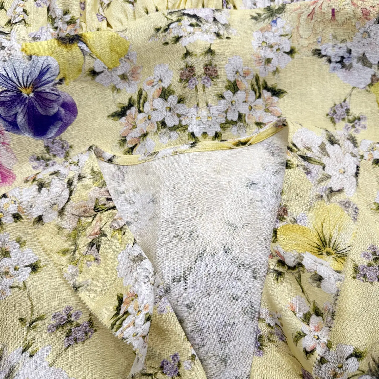 Summer Fashion Party Floral Print Linen Knee-Length Dress Women's V-Neck Appliques Lace Up Diamond High Waist Flounces Hem Dress - view 3