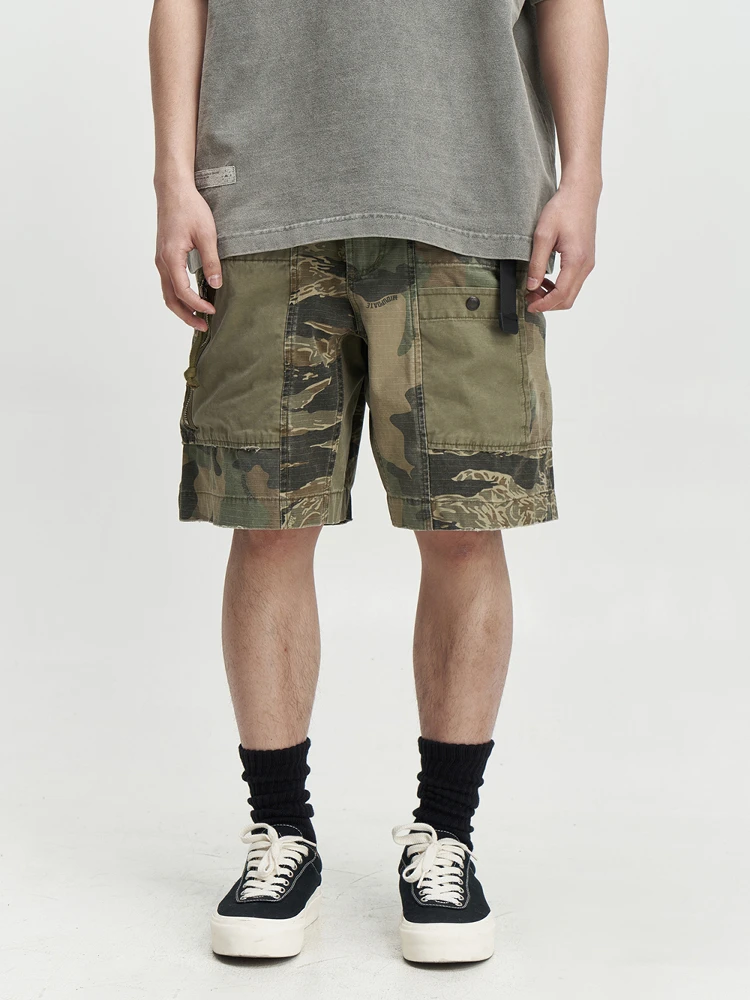 

MIDUPDATE 2025 Летние мужские шорты в стиле рабочей одежды с эффектом выцветания, камуфляжными вставками и прямым кроем, модные, из хлопка, для активного образа жизни молодежи
