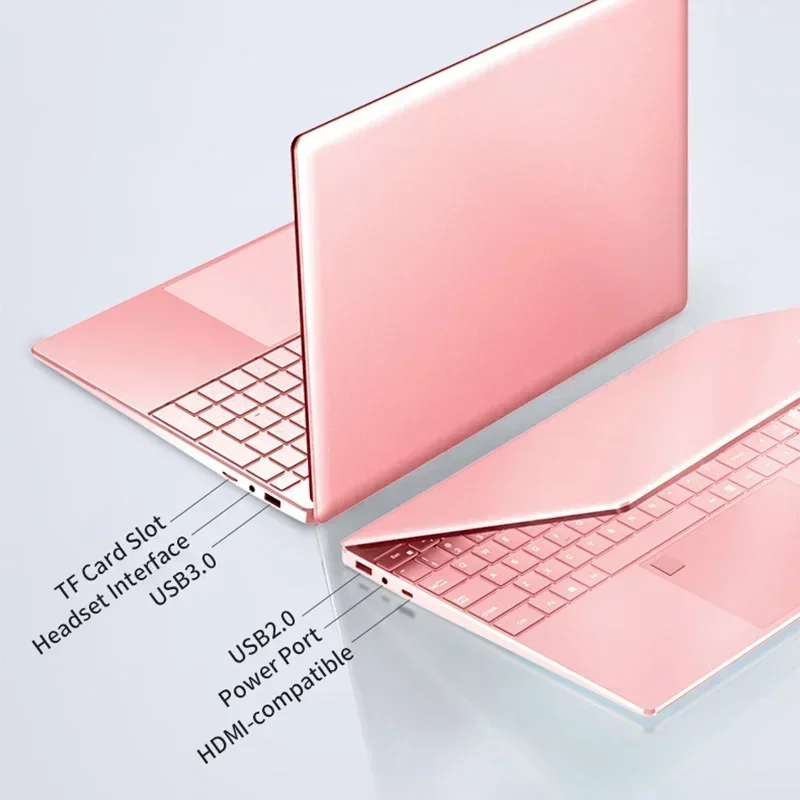 Pink 15.6" Laptop Powered by Windows 11 Intel Celeron N5095 16GB RAM 1TB SSD 2.4G+5G Dual-Band WiFi Ultra-Narrow Bezel Display