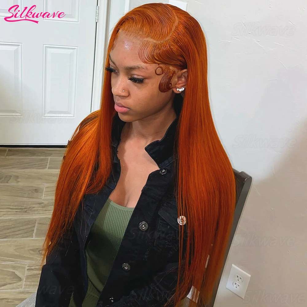 

Прямые оранжевые парики Silkwave с кружевной передней частью, из натуральных человеческих волос, 13x6, с HD-прозрачным кружевом, цвет 350, бразильские, для женщин
