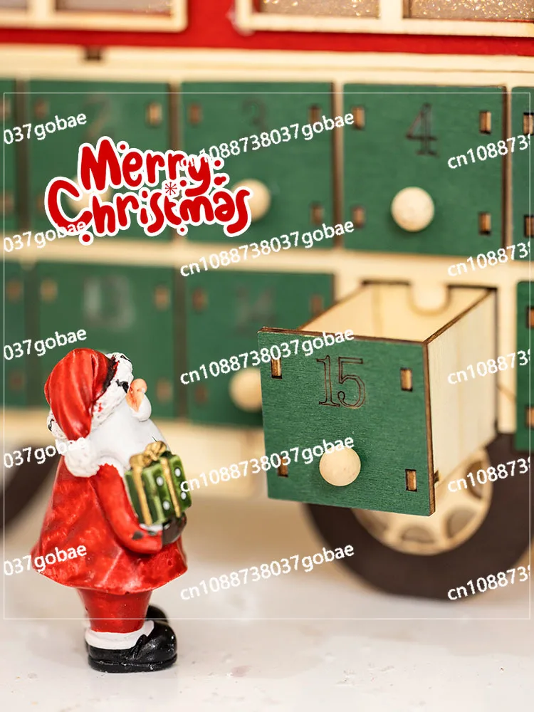 Christmas Gift Glow Led Wooden Bus Ornament Bar Scene Decoration Dress Up Creative Countdown Calendar