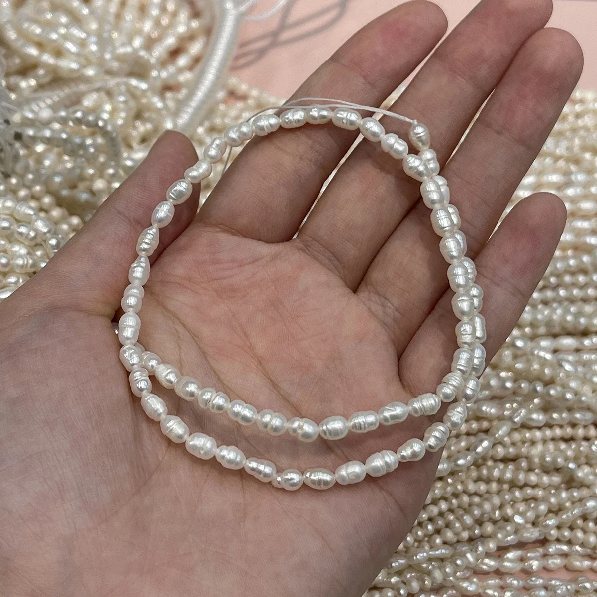 3 Stränge A-Klasse Natürliche Süßwasserperlen Reis- & Barockperlen-Strang für DIY Halskette Armband Schmuck Großhandel – Detail 7