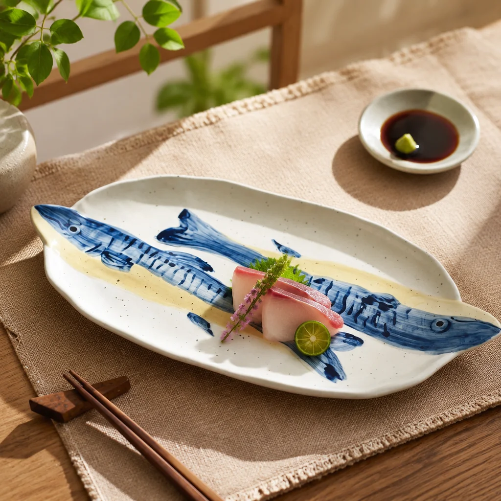Three-dimensional Hand-painted Fish-shaped Pattern Ceramic Plate Underglaze Color Household Plate Relief Daily Bowl Fish Plate
