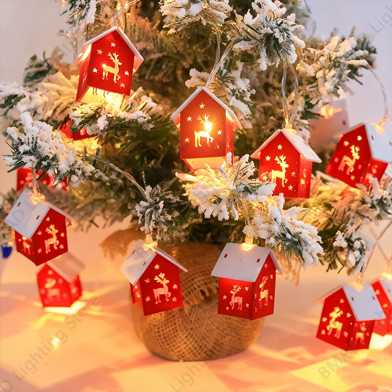 

Рождественский деревянный дом, светодиодный гирляндный светильник, рождественская елка, гирлянда, домашняя сказочная лампа, веселый рождественский подвесной орнамент, подарки