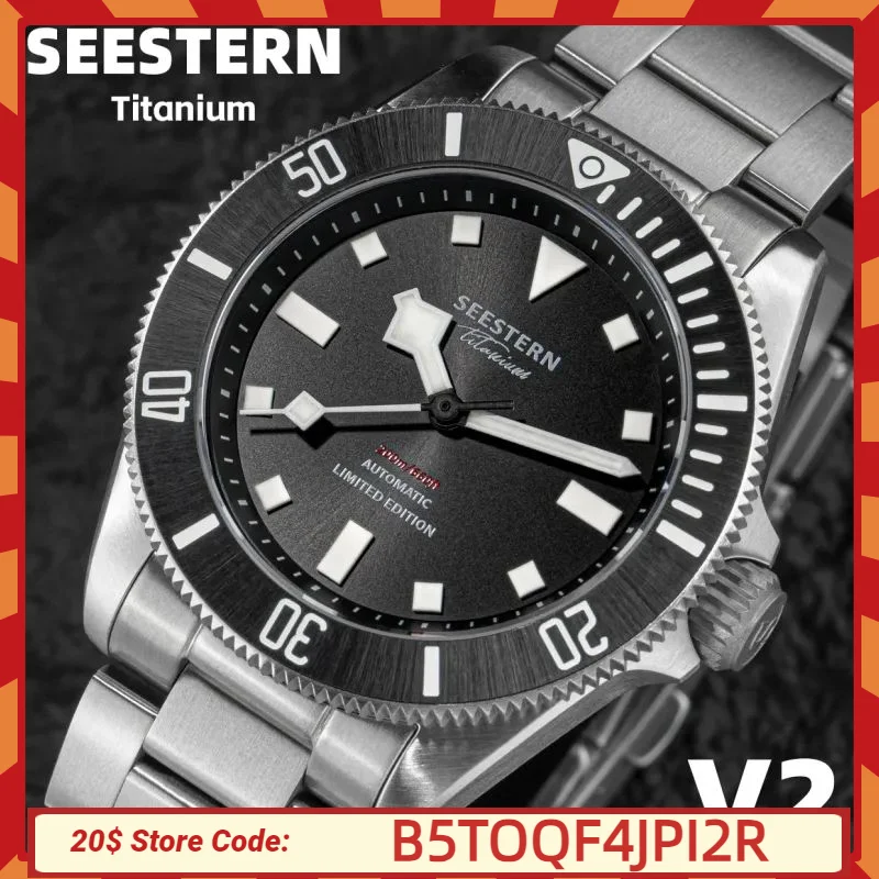 SEESTERN Titanium Diver Watch for Men Automatic Mechanical Wristwatch NH38 Movement Sapphire Glass 20ATM Waterproof Luminous New