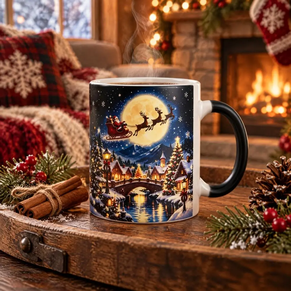 Heat Activated Color Changing Mug Heat Sensitive Discoloration Heat Sensitive Mug Eye-catching Christmas Theme Magic Mug Holiday
