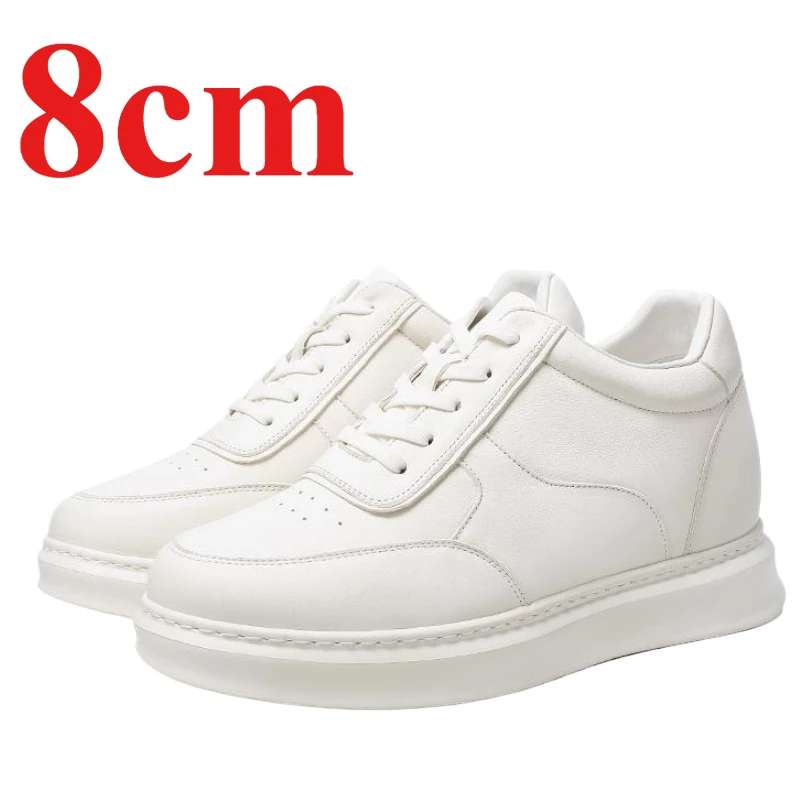 Invisible Height Increasing Men's Shoes 8cm Elevated High-end White Shoes Genuine Leather Comfortable Casual Board Shoes for Men