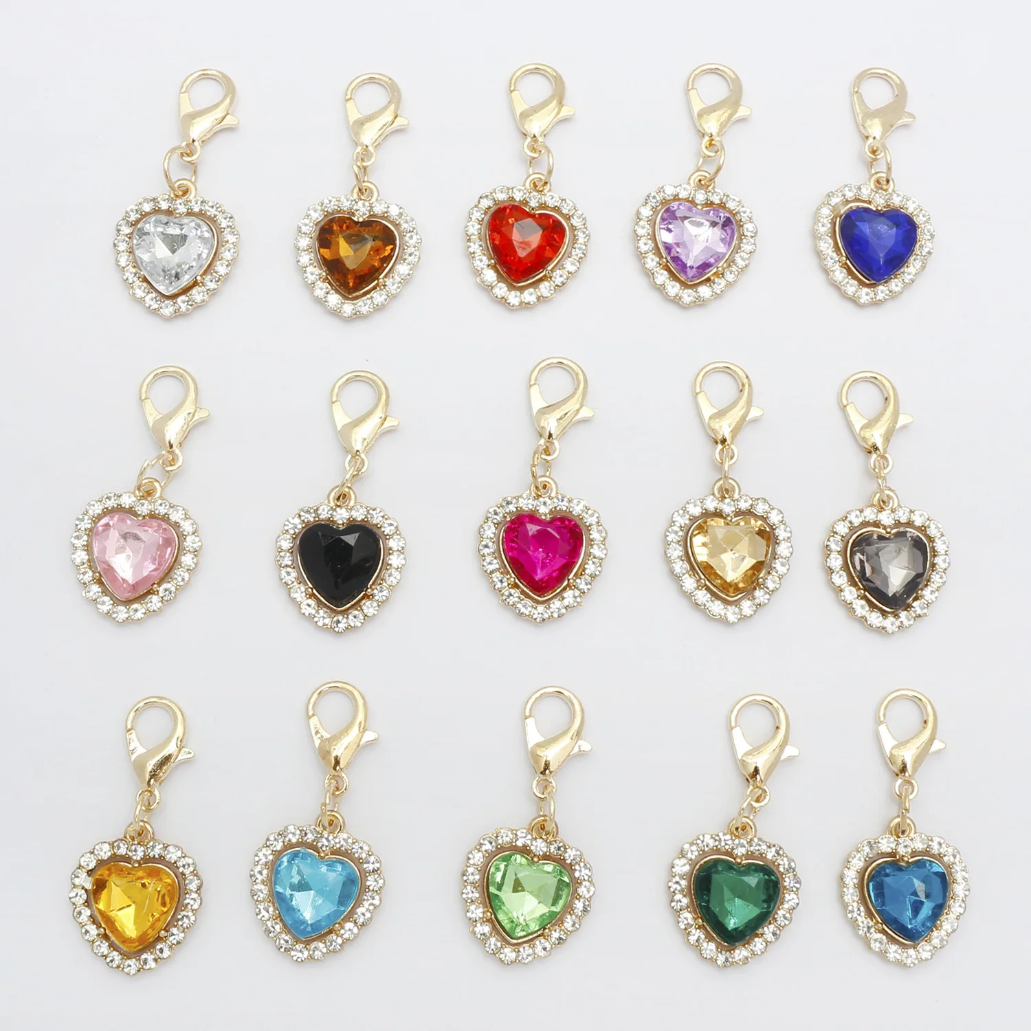 30pcs Heart Rhinestone Pendants & Lobster Clasps – DIY Earring Necklace Bracelet Accessories