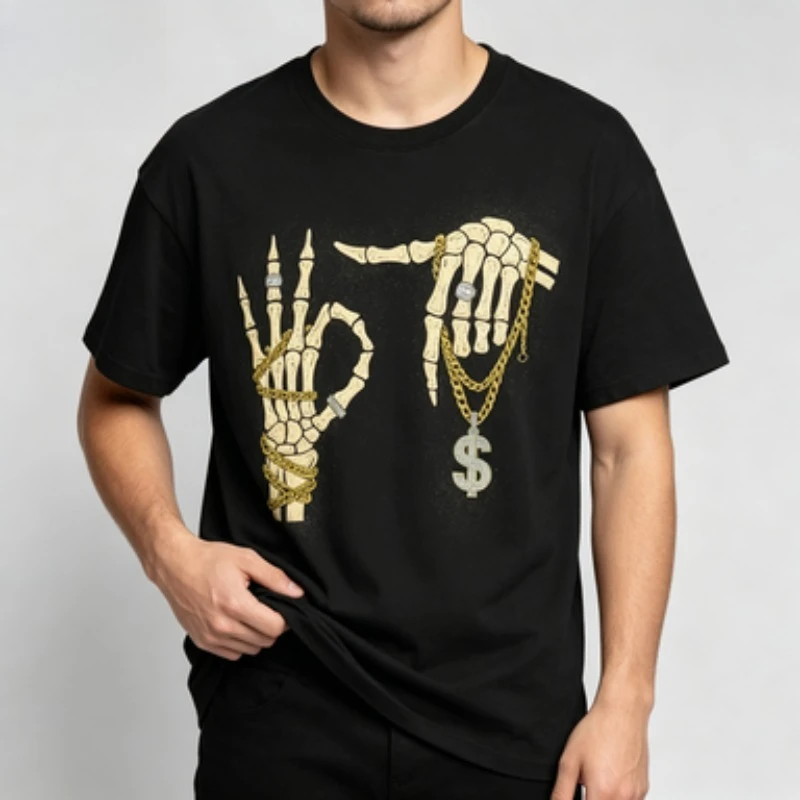 Six Seven T-shirt Cotton  Meme Skeleton Hand T-Shirt: Funny Bling Rings, Hip Hop Streetwear Short Sleeve
