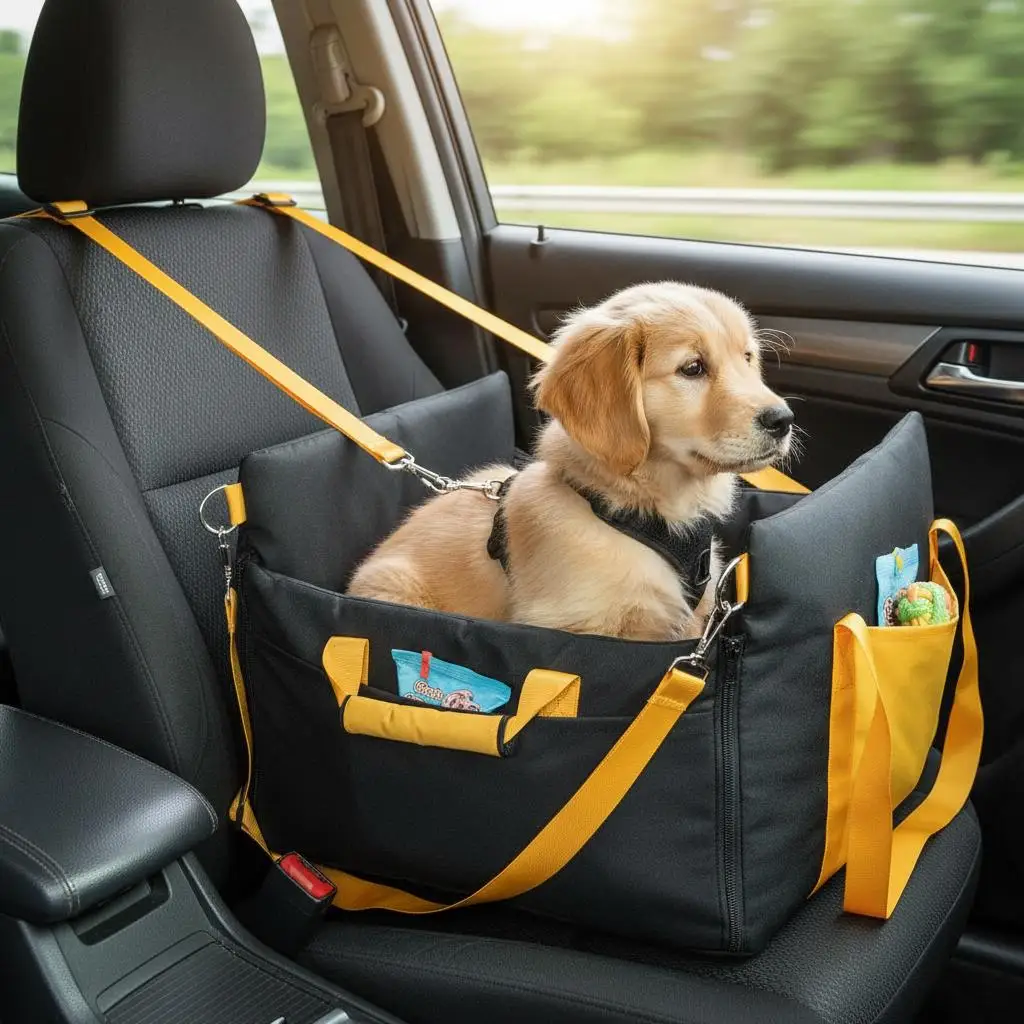 

Переноска для животных Pet Travel Booster 18.5x16x10 дюймов для путешествий на автомобиле, поездок, прогулок на природе, с боковыми ручками, карманом для хранения, безопасным поводком, из полипропилена