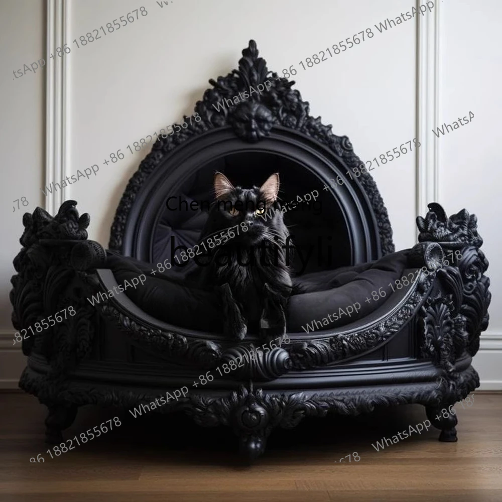 

X Dark Style Cat House Dog House Indoor Solid Wood Carved Cat Bed Dog Bed Pet Furniture