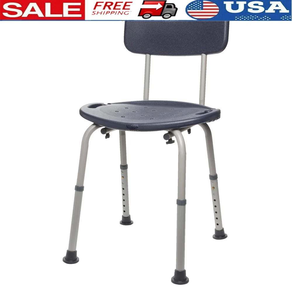 

Lightweight Bath Shower Chair with Back Support Elderly Disabled 350 lb Capacity Comfortable Contoured Seat Non-Tipping Design