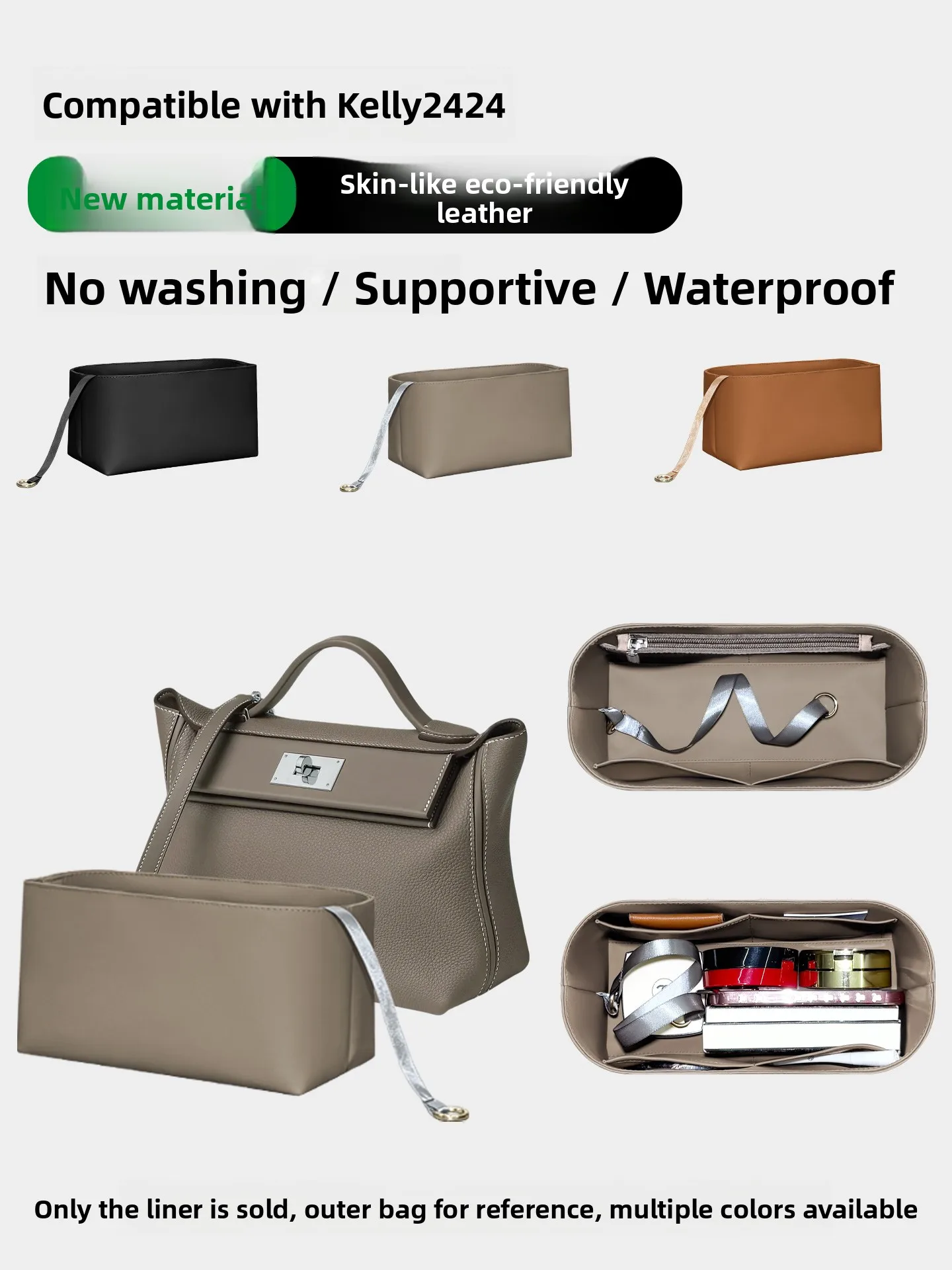 

Eco-friendly Skin-like Texture Inner Bag Organizer for Hermès 2424 Storage Medium Interior Pouch Wenjing Cosmetic Bag