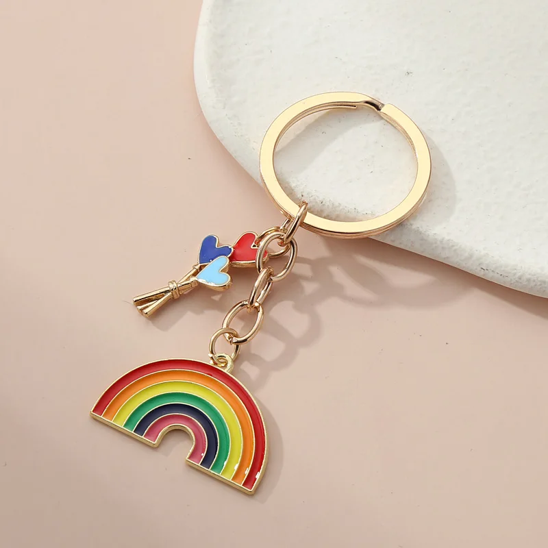 Cute Enamel Rainbow Balloon Keychain Colorful Arched Line Key Ring For Women Men Handbag Accessorie DIY Handmade Jewelry Gifts