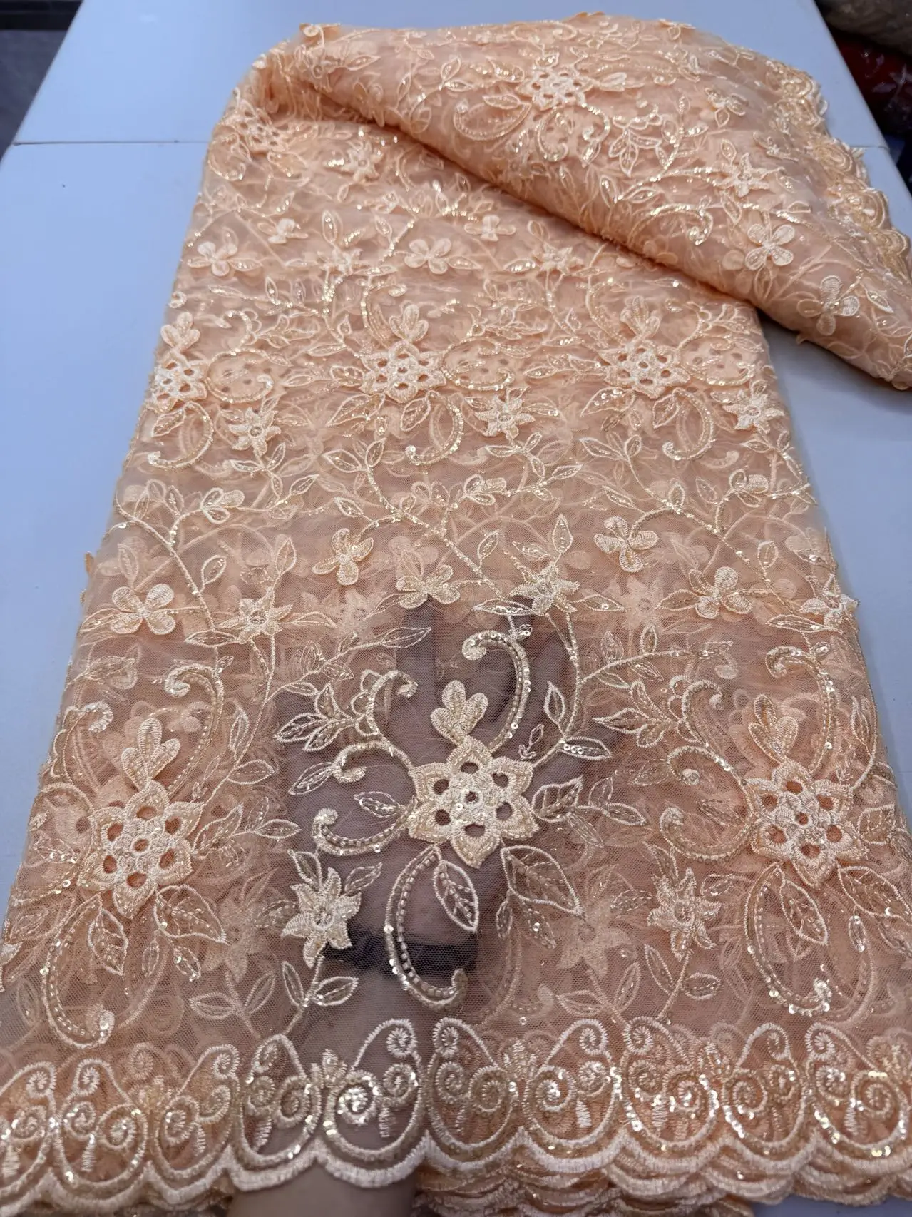 ナイジェリアビーズ刺繍レース2025高品質フレンチネットスパンコールチュールアフリカレース生地、高級ウェディングパーティー用