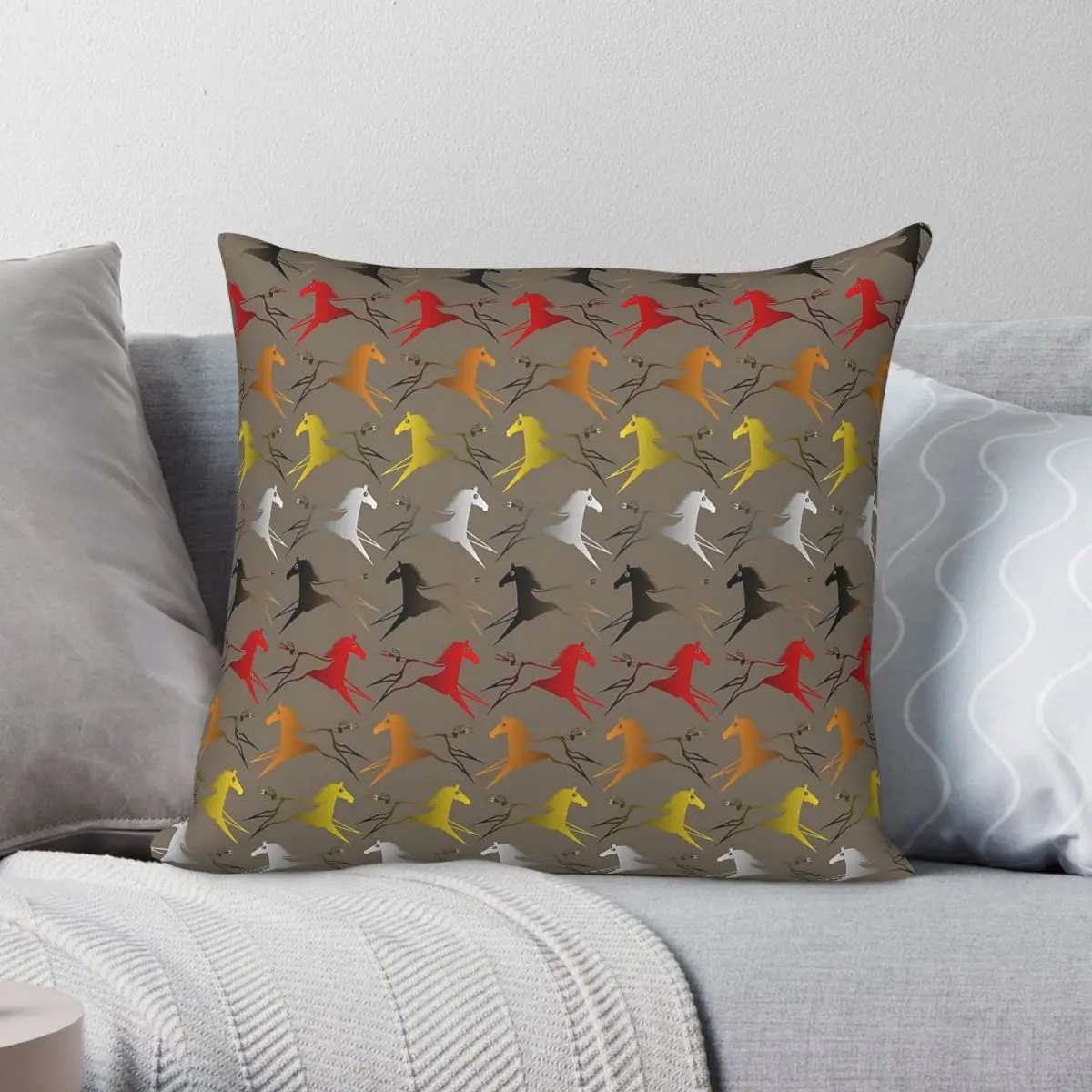 Four Direction War Horse Square Pillowcase Polyester Linen Velvet Printed Zip Decorative Pillow Case Bed Cushion Cover
