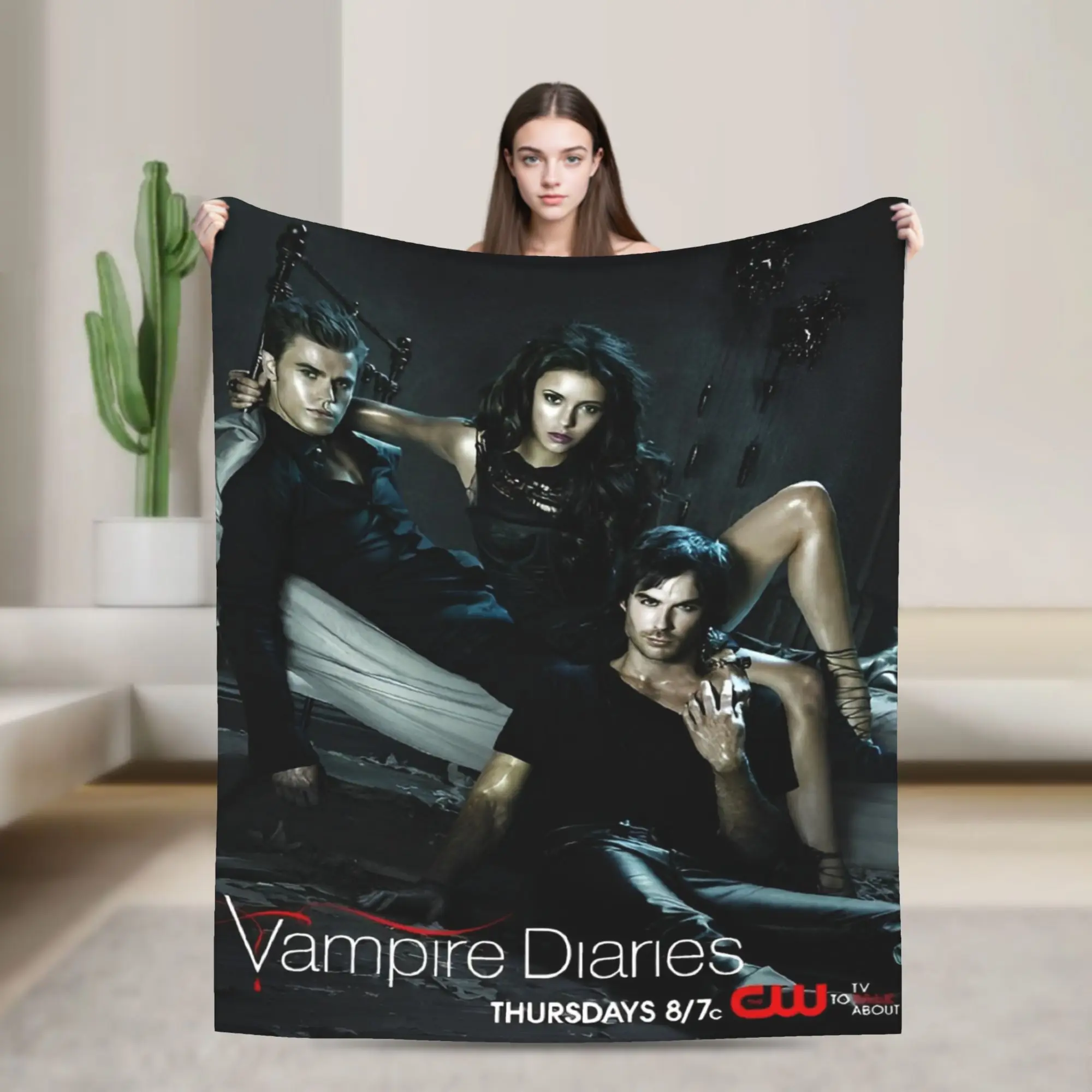 The Vampire Diaries Damon Salvatore Blankets Flannel Decoration   Multifunction Soft Throw Blankets for Bed Car Bedding Throws