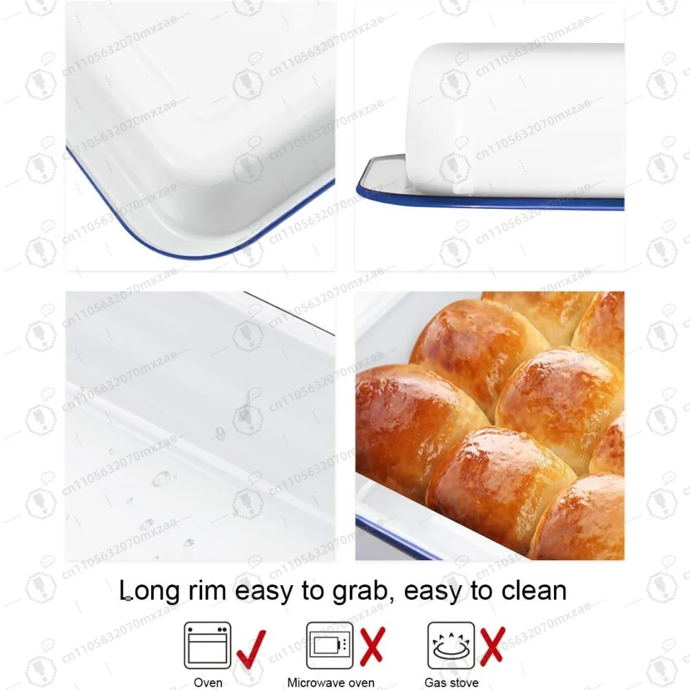 مقلاة خبز من المينا مقاس 9 × 13 بوصة مع غطاء، طبق تحميص من الفولاذ Webake للكعك واللازانيا وتخزين المواد الغذائية #6
