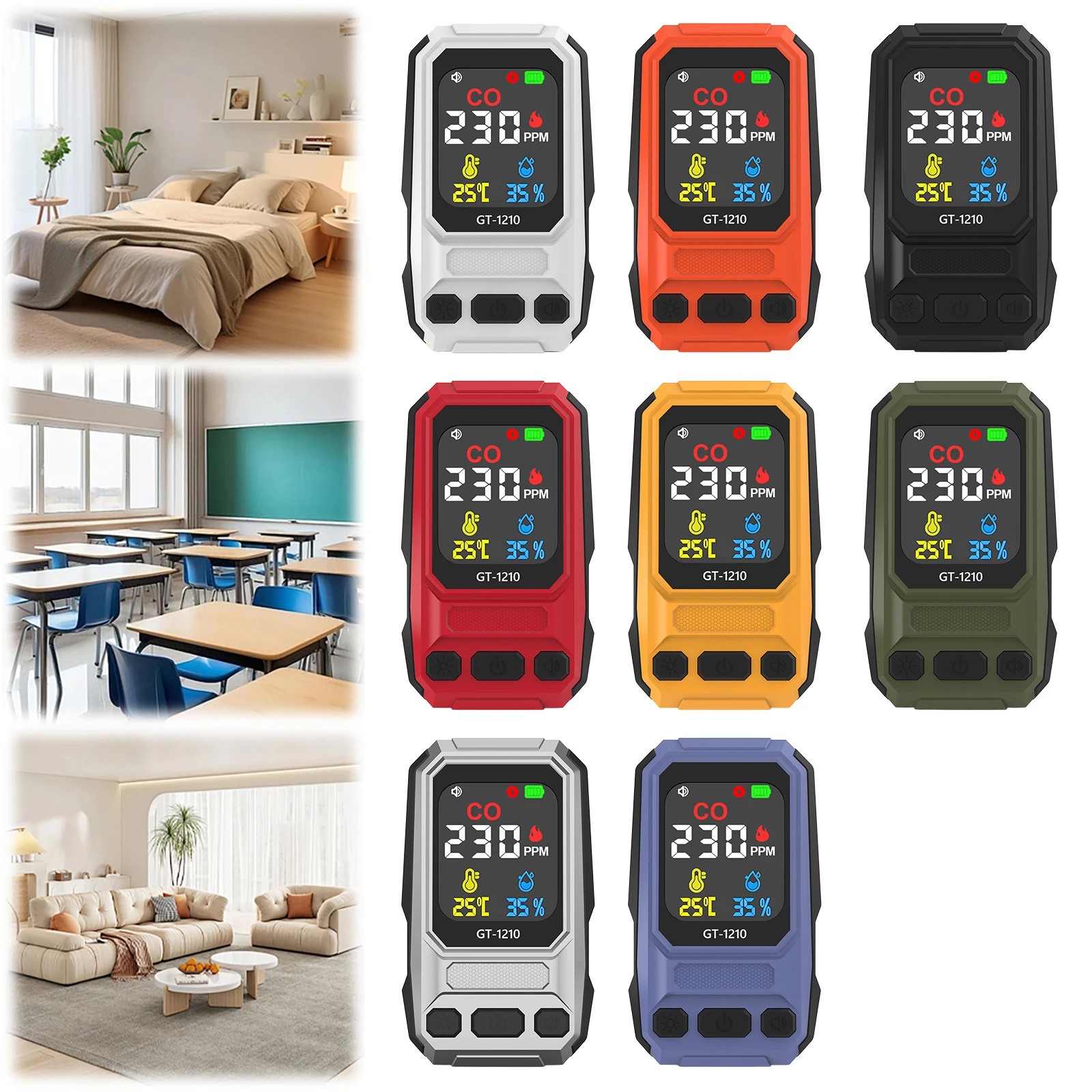 Carbon Monoxide Detector with Alarm Handheld Temperature Humidity Meter with Temperature & Humidity for Home Office & Car