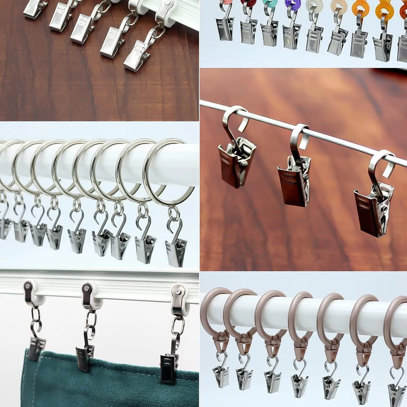 100Pcs Stainless Steel Drapery Clips Hooks Heavy Duty Curtain Rod Rings Sliding Curtain Clips for Home Office Hospital School
