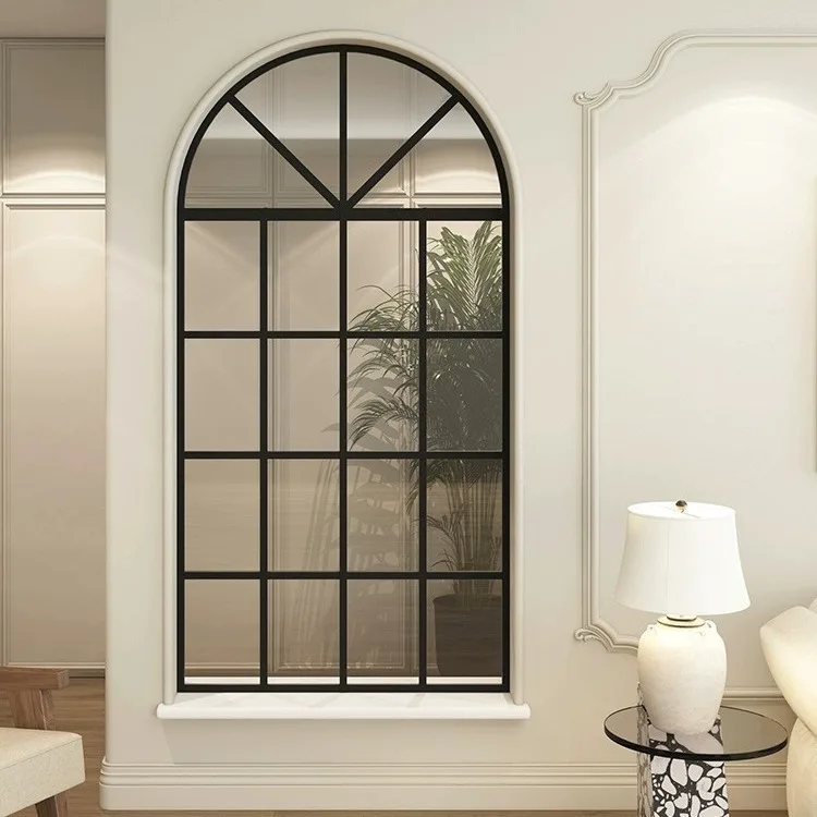 French Retro Real Window Wall Decoration Screen Arched Door Glass False Window Partition for Clothing Store Decor for Cafe