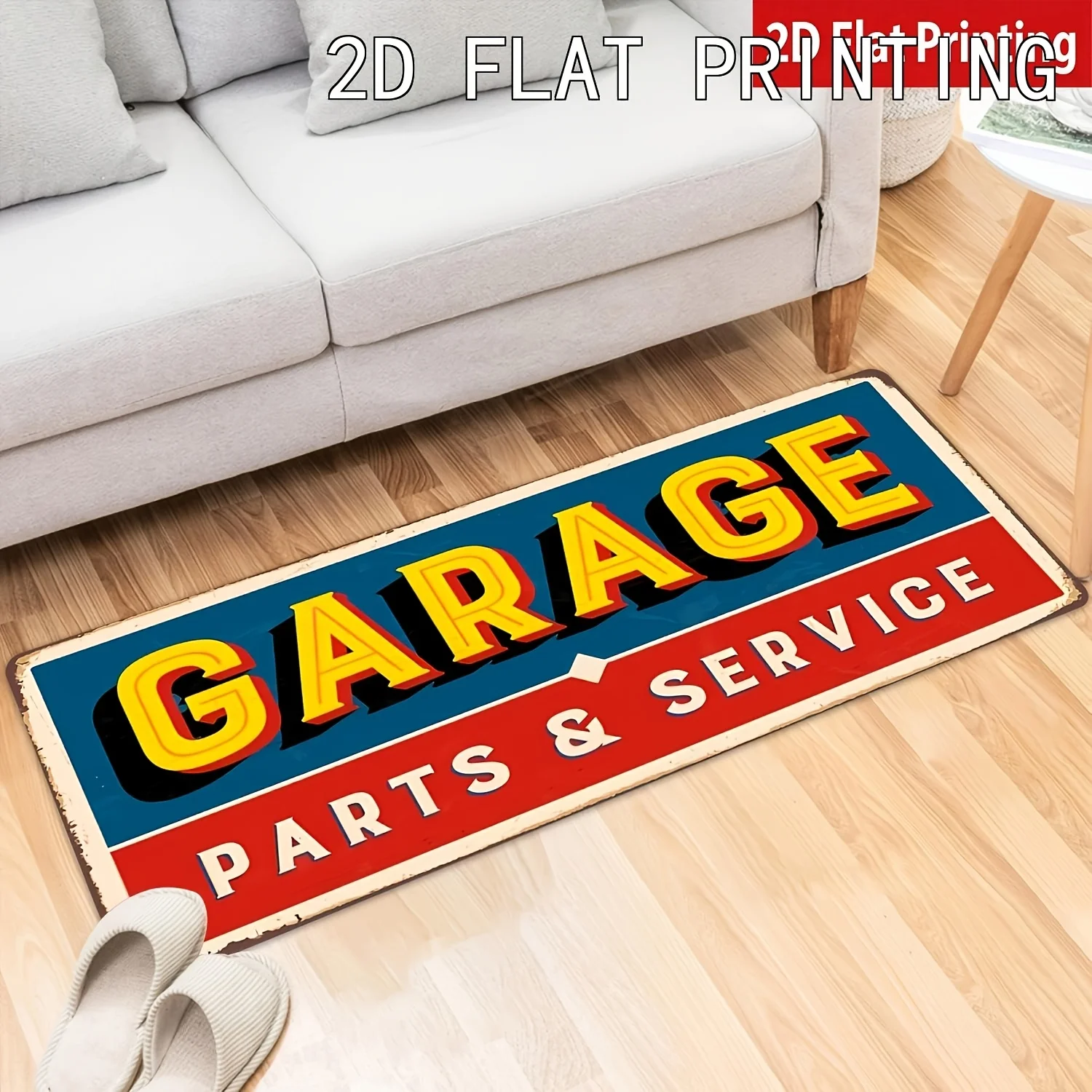 Vintage Worn Garage Parts & Service Retro Sign Print Runner Rug, non-slip oil-proof mat for kitchen entry industrial home floor
