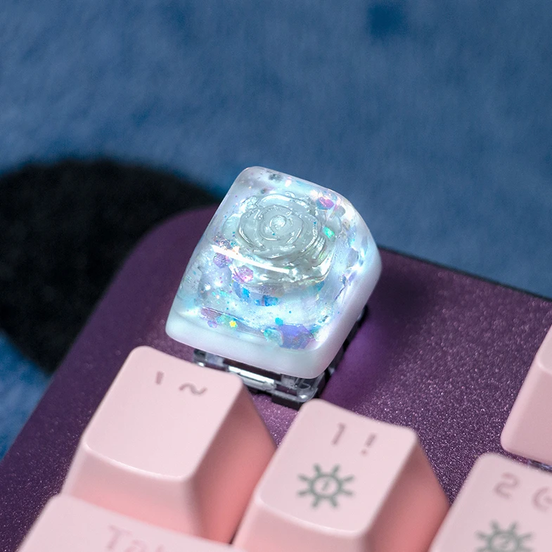 Kancing kunci mawar Resin putih/emas, tutup kunci ESC DIY 1u Backlit untuk Keyboard mekanis OEM Mx tombol Keycap