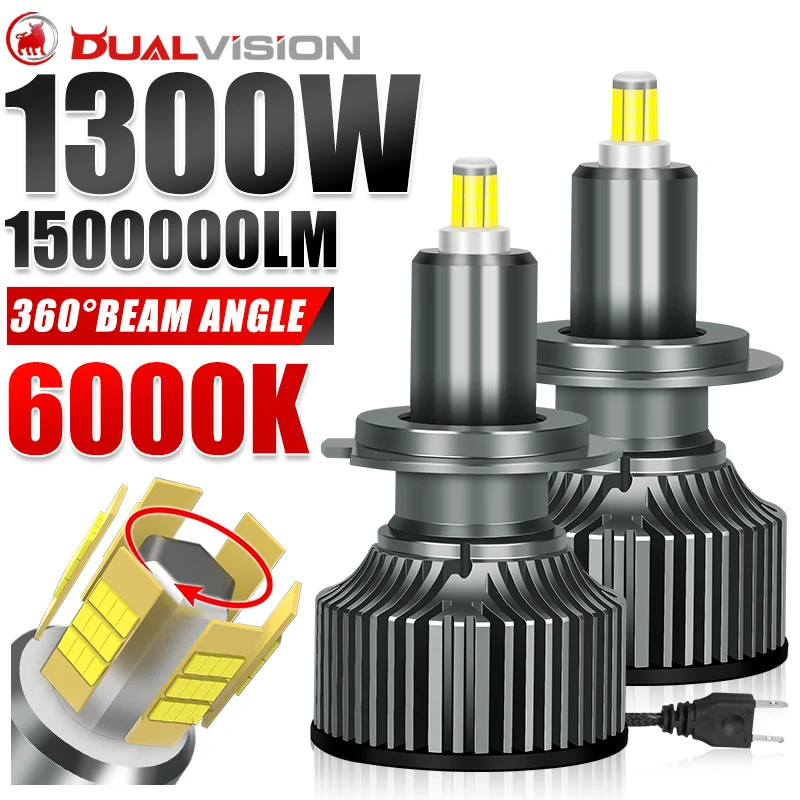 360 H7 LED CANBUS 1300W 1500000LM 3D CSP H1 H8 H9 H11 9005 HB3 9006 HB4 9012 HIR2 Car Light Super Bright 1:1 Mini Turbo Fan Lamp