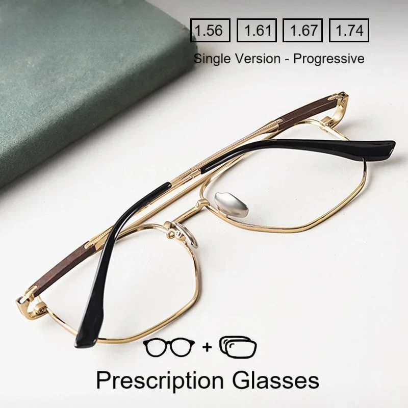 OLLYMURS メンズ純チタンフレームパイロット光学眼鏡処方メガネ抗ブルーライトフォトクロミック近視眼鏡