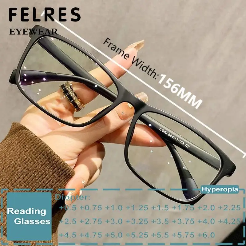 156mm Width Big Size TR90 Reading Glasses Men Women Black Frames Prescription Presbyopic Glasses Fit Big Face Readers +1.5 2.0