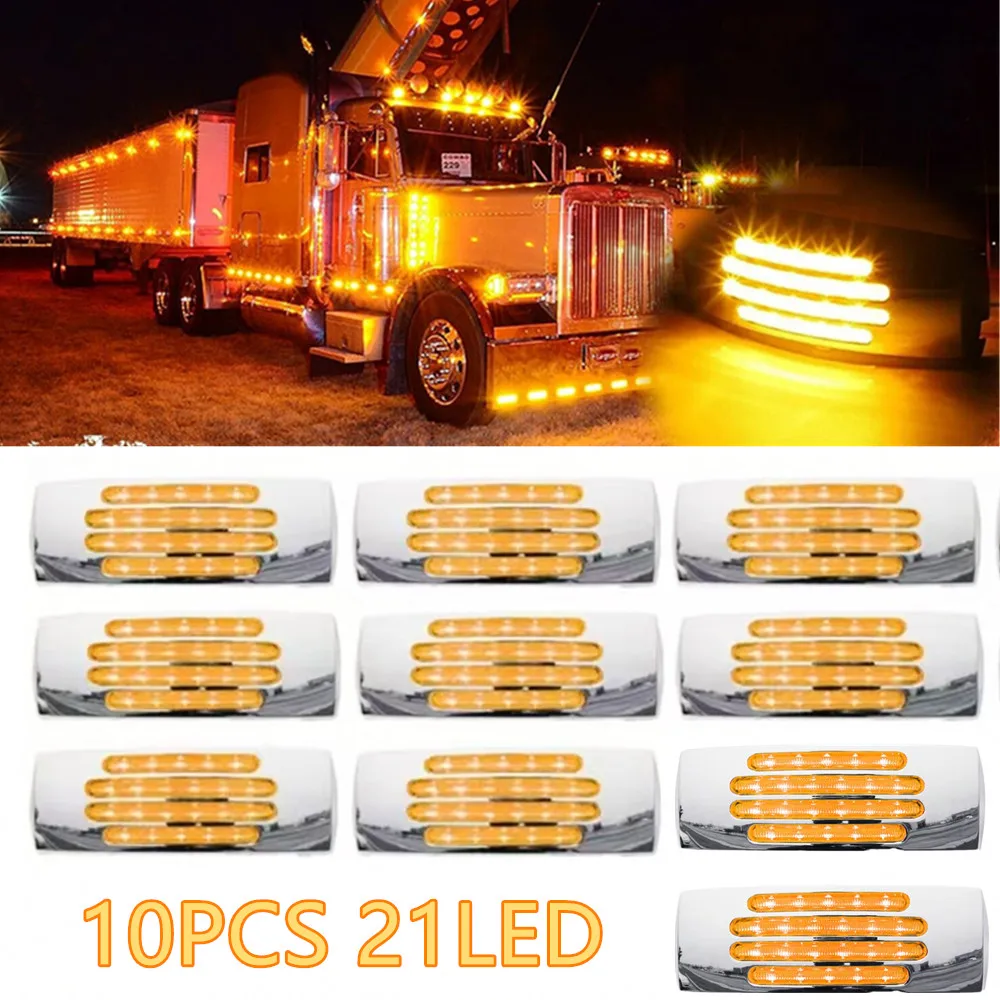 

10PCS 12V Chrome Side Marker Lights Truck Light Lighting 22LED Turn Signals Indicator Lamp for Traile Van Car Tail Lamp