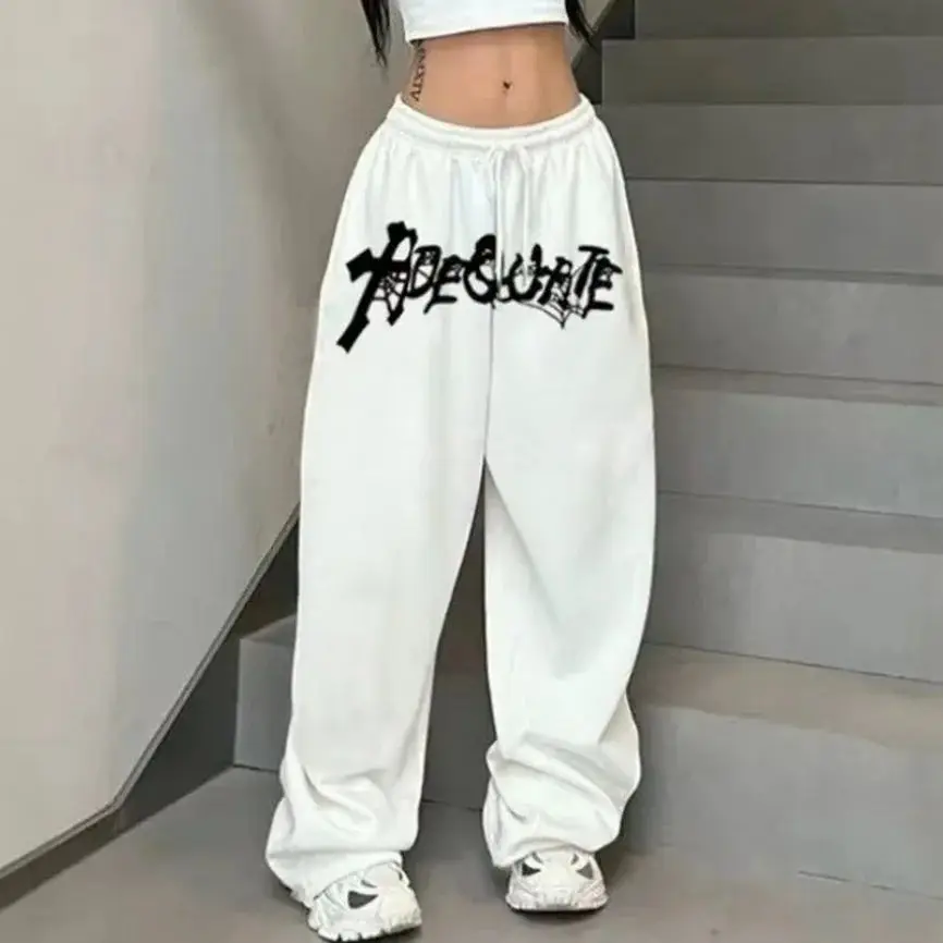 New American Style Black and White Color Combination, Shoulder-hugging, Stylish, Loose-fitting, Sporty Straight-leg Pants