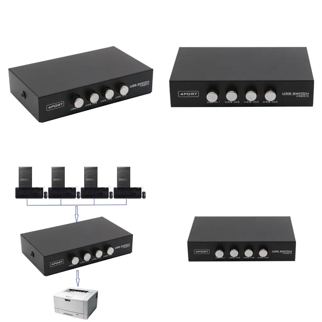 USB Printer Sharing Device Data Transfer Splitter Manual Switch Box 4 in 1 Out