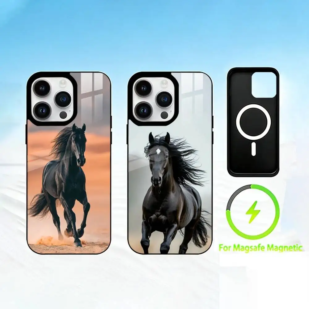 

Чехол H-horse для iPhone 17 16 15 14 13 12 Pro Max Plus с зеркальной беспроводной магнитной крышкой