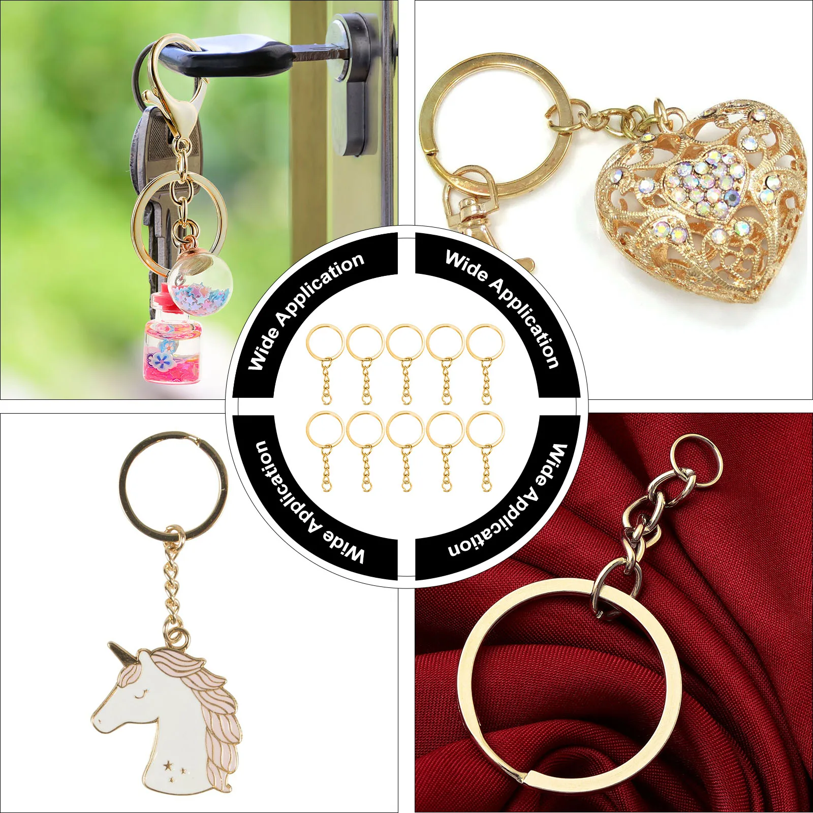 

10 Pcs Key Chain Pendant Split Keychain Charm Accessory Gold Metal Smooth Lightweight Fashion Office Home Use