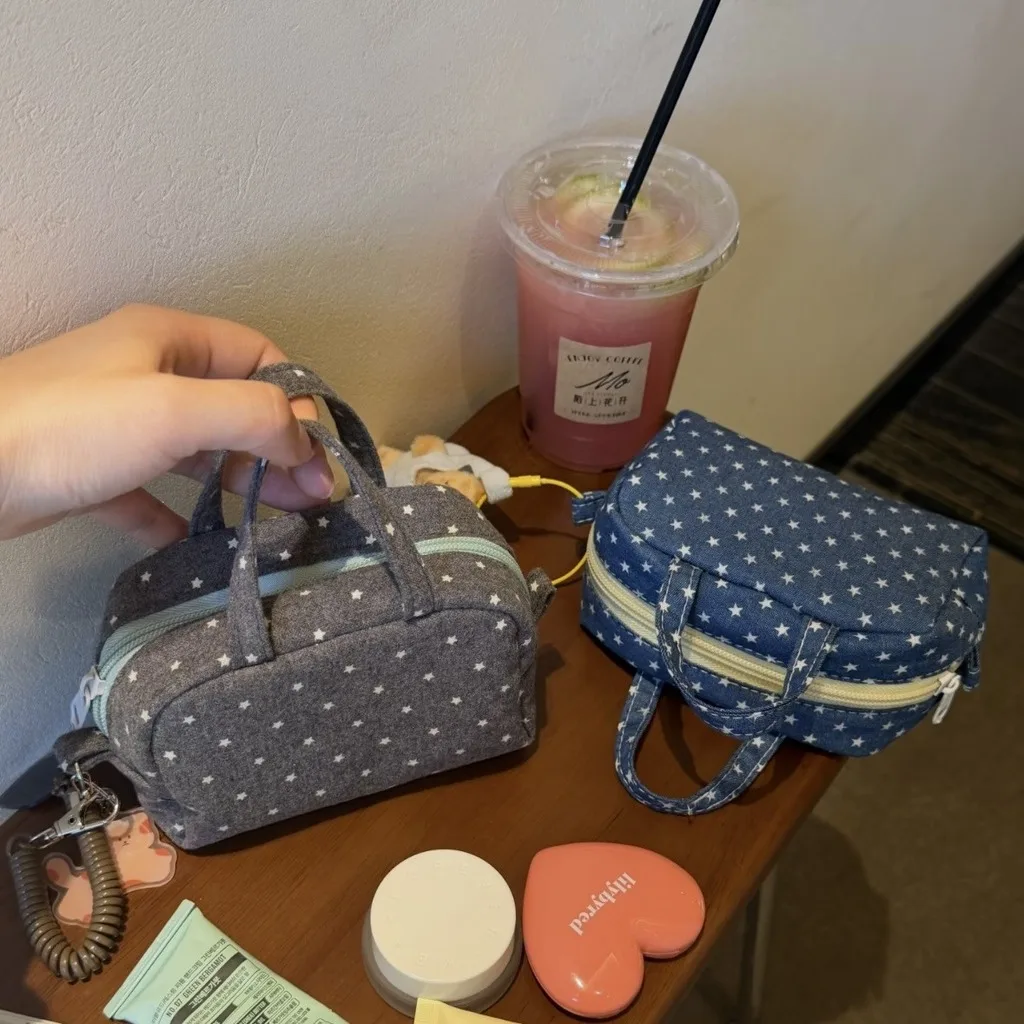 Handheld Cosmetic Bag Multifunctional Small Storage Bag Cotton Canvas Pouch Portable Star Print Bag For Student Use Toiletry
