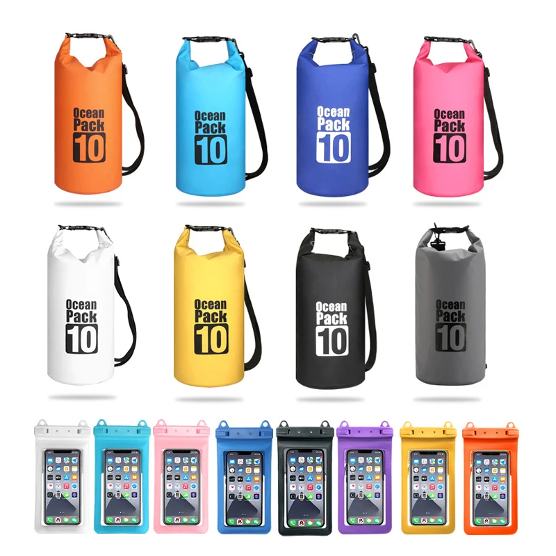 PVC Waterproof Bag 10L 15L 20L Outdoor Swimming Bag Diving Compression Storage Dry Bag Kayaking Canoeing River Trekking Boating