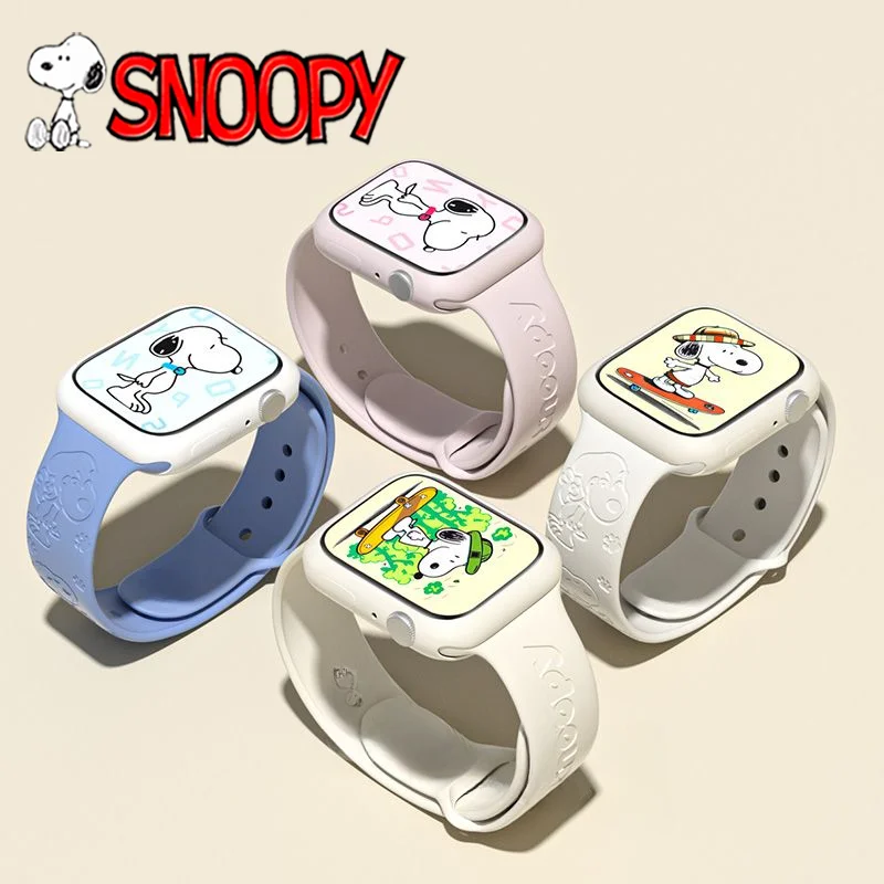 Kawaii Snoopy WatchBand for Apple 38mm 40mm 41mm 42mm 45mm 49mm Cartoon Embossed Effect Silicone Strap for Sport Watch Bracelet